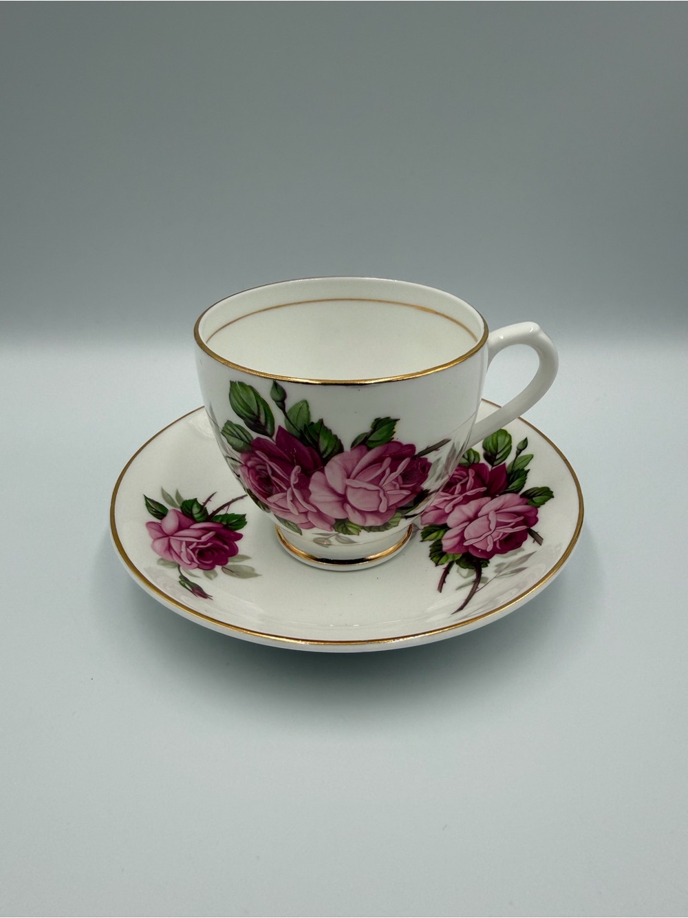 Vintage Duchess Bone China Teacup & Saucer Pink Roses England